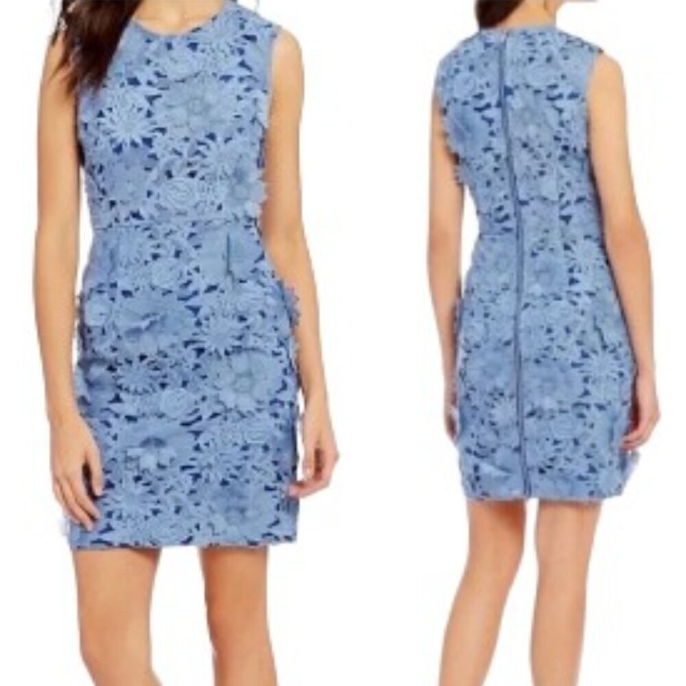 French Connection Blue Manzoni 3D Floral Lace Dress